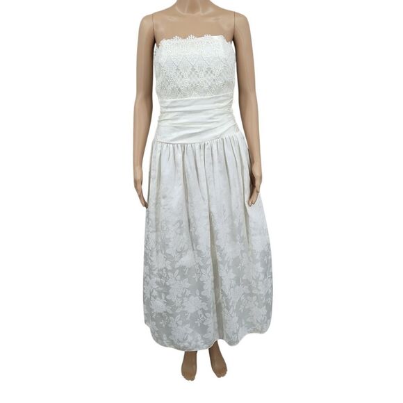 Scott McClintock Vintage 80s White Strapless Dress Lace Accents Wedding - Picture 1 of 16